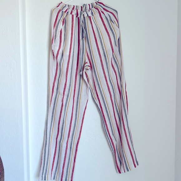 Chelsea and Theodore Linen Blend Draw String Stripped Pants - Picture 1 of 6